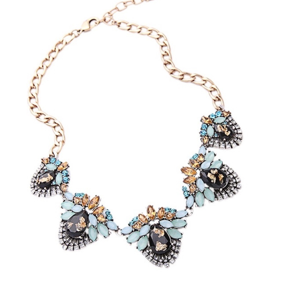 Goldtone Green Multi Colored Statement Necklace